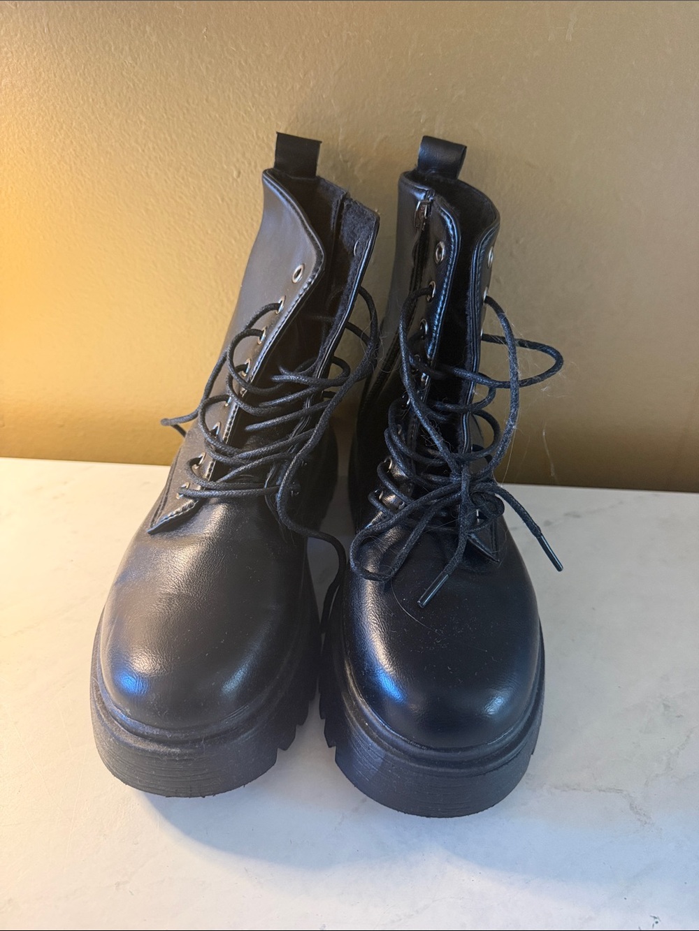 Black Platform Lace-Up Boots - Size 6